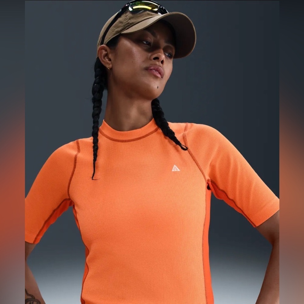 Nike ACG Orange Waffle Knit Trail Running Hiking Top Women’s NWT